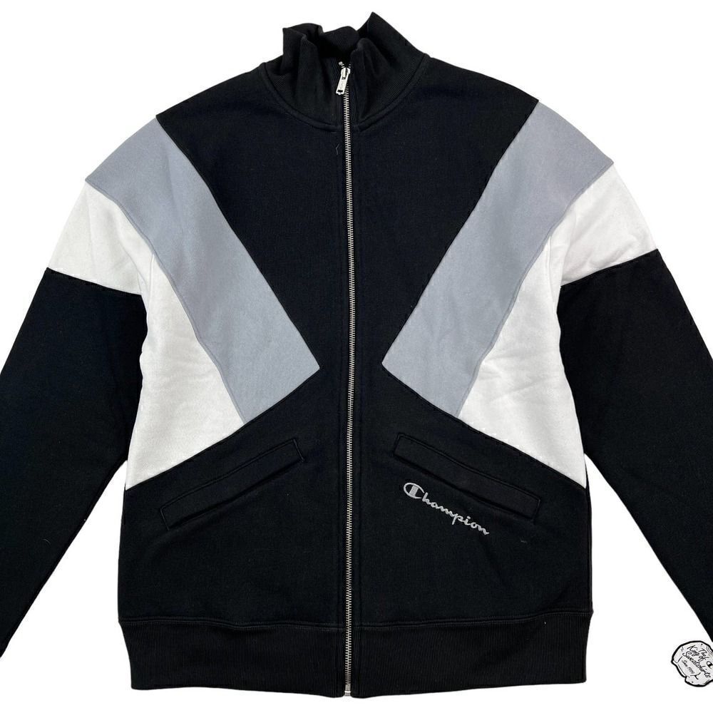 New Champion Men US S Black Jacket Zip Track Jacket Reverse Weave Colorblock 
